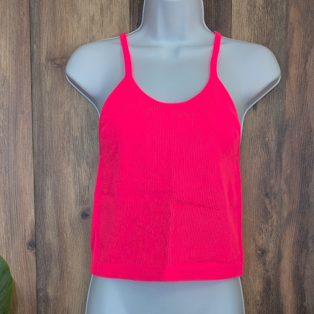 Ododos Vibrant Pink Ribbed Crop Camisole Tank Top XL/XXL              W187